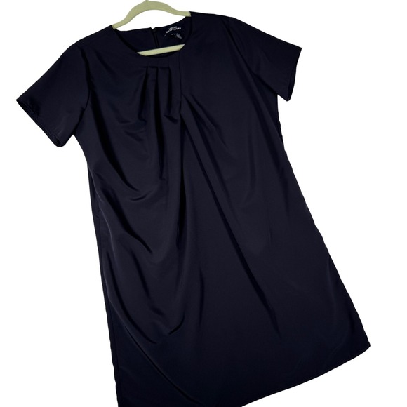 Lands' End Dresses & Skirts - Lands End Navy Blue Pleated Neck Shift Dress Womens Petite 12 PL | Work Casual